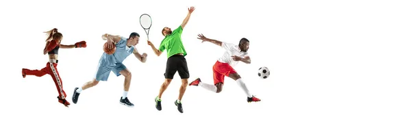 Collage sportivo di atleti professionisti o giocatori isolati su sfondo bianco, volantino — Foto Stock