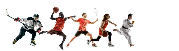 Sportcollage von Profisportlern oder Spielern isoliert auf weißem Hintergrund, Flyer — Stockfoto