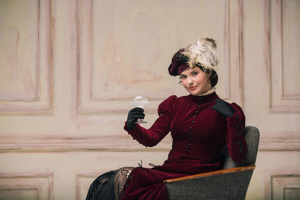 Modern trendy look of Portrait of an Unknown Woman. Retro style, comparison of eras concept.