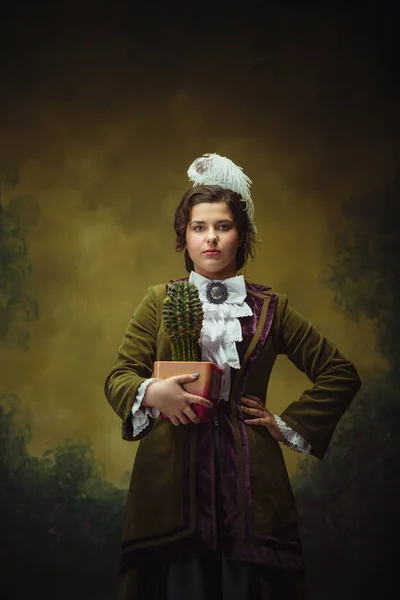 Nowoczesny modny wygląd, portret renesansowego okresu pięknej kobiety. Styl retro, porównanie koncepcji ery. — Zdjęcie stockowe