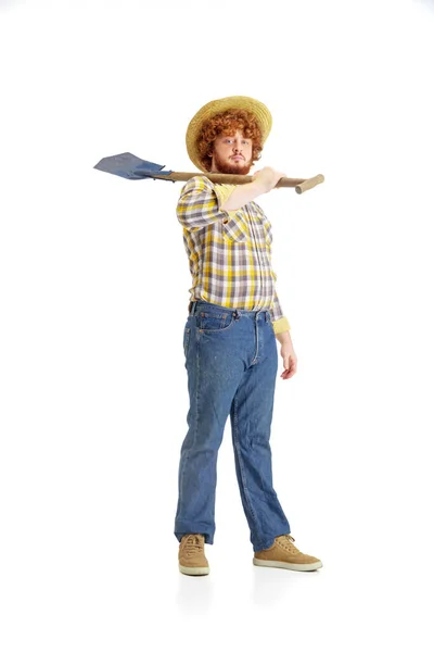 Beau fermier, rancher isolé sur fond de studio blanc — Photo