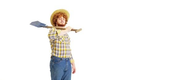 Granjero guapo, ranchero aislado sobre fondo de estudio blanco — Foto de Stock