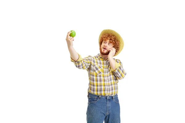 Beau fermier, rancher isolé sur fond de studio blanc — Photo