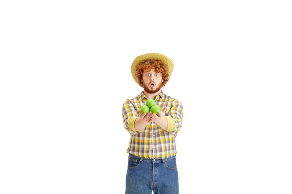 Beau fermier, rancher isolé sur fond de studio blanc — Photo