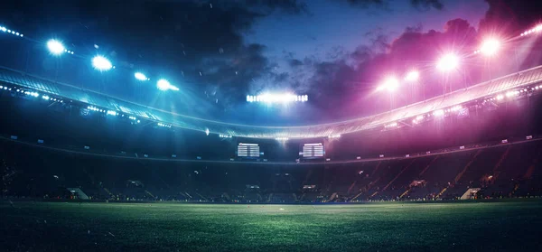 Pełny stadion i neoned kolorowe latarki tle — Zdjęcie stockowe
