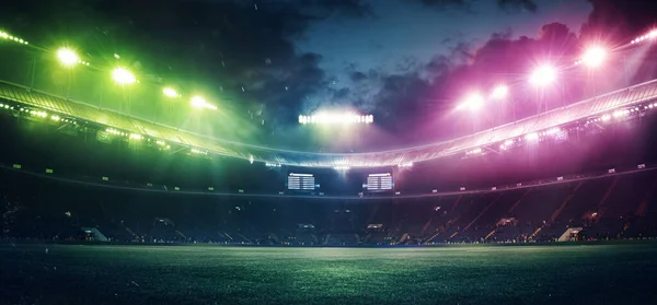 Full stadium and neoned colorful flashlights background — Stock Photo, Image