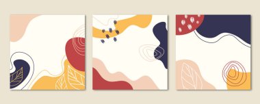 Sosyal medya için modern, modaya uygun tasarım seti. Çağdaş sanat. Yaratıcı kavramsal ve renkli kolaj.