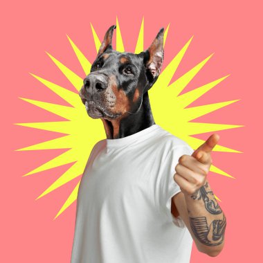 Modern tasarım, sevimli köpeklerle çağdaş sanat kolajı.