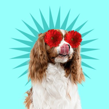 Modern tasarım, sevimli köpeklerle çağdaş sanat kolajı.