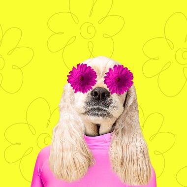 Modern tasarım, sevimli köpeklerle çağdaş sanat kolajı.