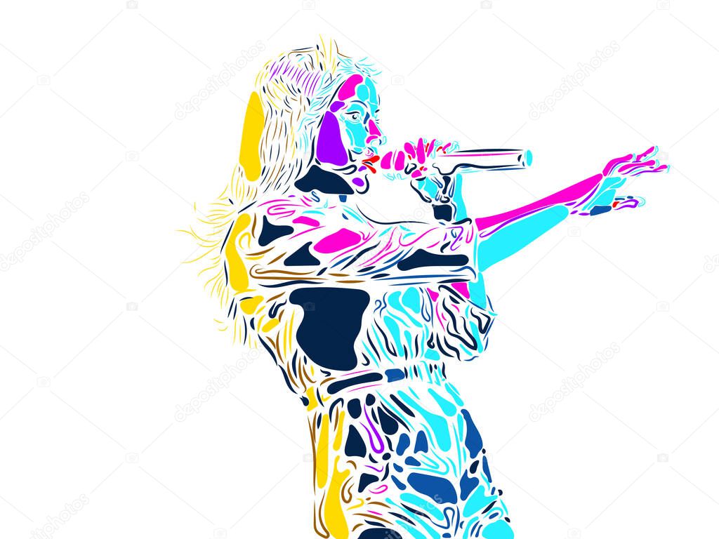 Singer woman character. Abstract color illustration, line design