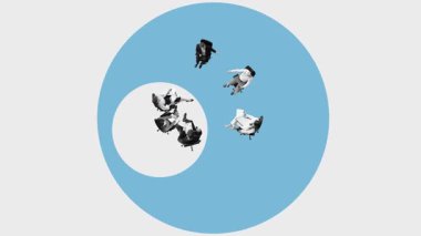 İki çalışan grubunun takım entegrasyonunun sembolü olarak üst üste binen çemberlerde buluşması. Birleşme ve satın alma kavramı HR adaptasyon, iletişim ve ticari hizalama.