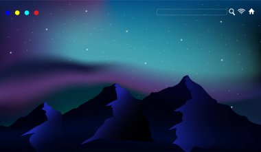 Web Sitesi Poster Arkaplanı için Dağ 'da Güzel Aurora Vektör İllüstrasyon Tasarımı