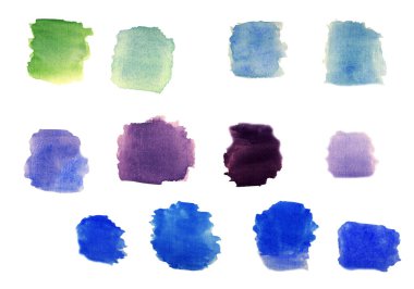  Soyut suluboya el boyası dokusu beyaz arka grupta izole edilmiş.