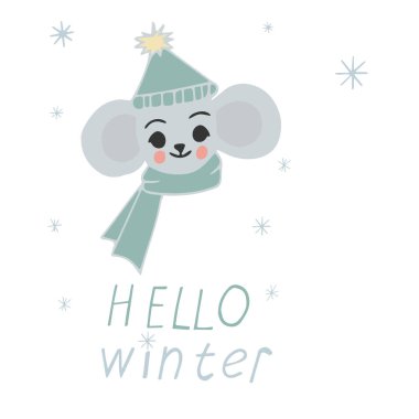  Şirin bir Noel faresi. Noel ya da yeni yıl için tebrik kartı. Vektör illüstrasyonu