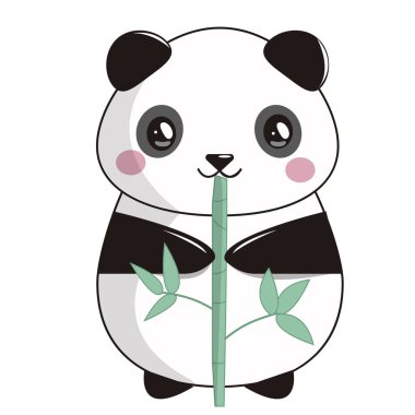 Bambulu şirin panda. Tasarım, baskılar, çocuk kıyafetleri için vektör illüstrasyonu.