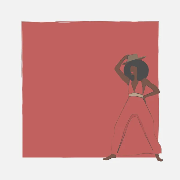 Chica Africana Con Vestido Rojo Sombrero Ilustración Vector Moda — Vector de stock