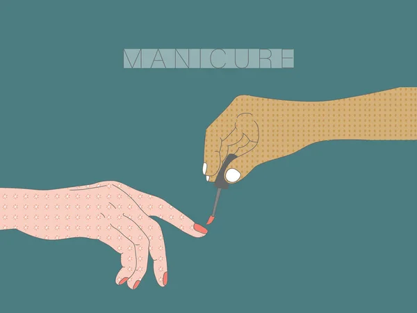 Manicure Banner Mãos Femininas Com Manicura Uma Escova Verniz —  Vetores de Stock