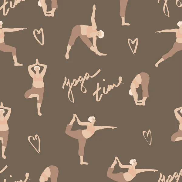 Yoga Zeit Size Frau Verschiedenen Yoga Asanas Vektor Illustration Handzeichnung — Stockvektor