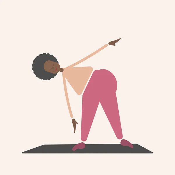 Niedliche Dicke Lockige Afrikanerin Treibt Hause Sport Übungen Den Körper — Stockvektor
