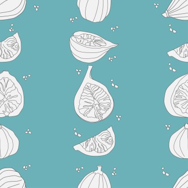 Meyvesiz vektör deseni. İncirler kesilmiş ve tek parça. Vektör illüstrasyonu