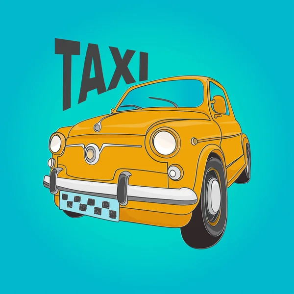 Vector Ilustración Taxi Retro Amarillo Vista Inferior Del Coche Rueda — Vector de stock