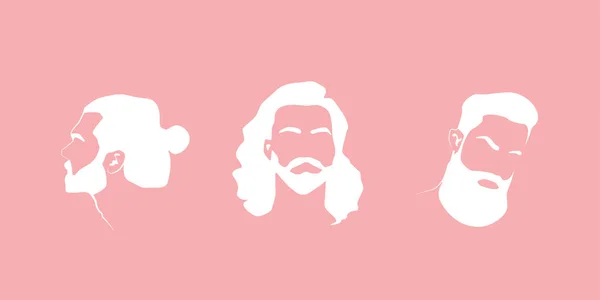 理容室や男性用美容室のロゴ 男性の髪型や髭のベクトルシルエット 白い背景の上に隔離された Eps — ストックベクタ