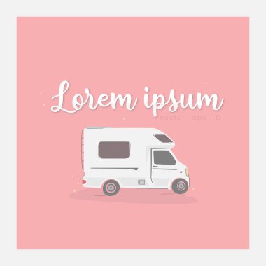 Kamp arabalarının vektör çizimi. Gezici ev seyahati; kamp; araba yolculuğu. Pastel gölgeler; tasarım, kartpostal, pankart için basit düz biçim.