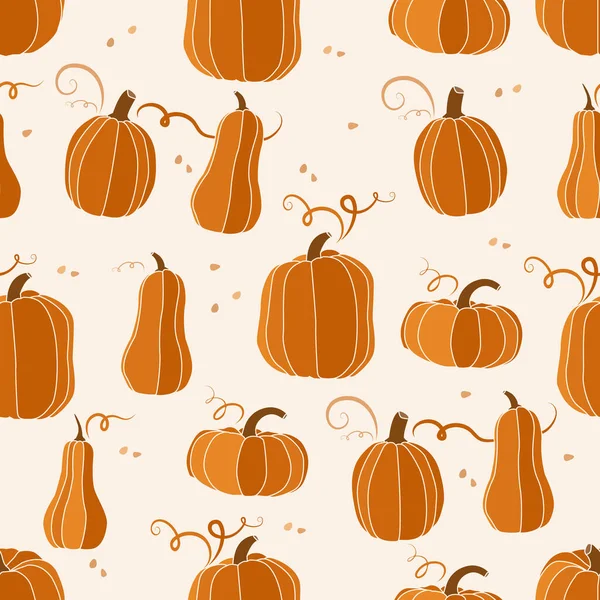 Pumpkin Vector Seamless Pattern Thanksgiving Halloween Day Concept Stylized Orange — Stock Vector