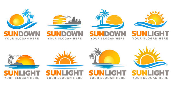 Creative sundown logo design bundle - sea sun logo