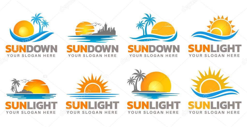 Creative sundown logo design bundle - sea sun logo