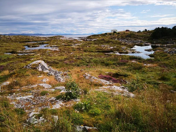 Landschap van de Noorse kust op een eiland in de zee — Stockfoto