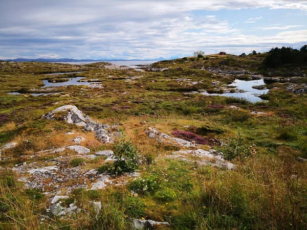 Paisagem costeira norueguesa em uma ilha no mar — Fotografia de Stock