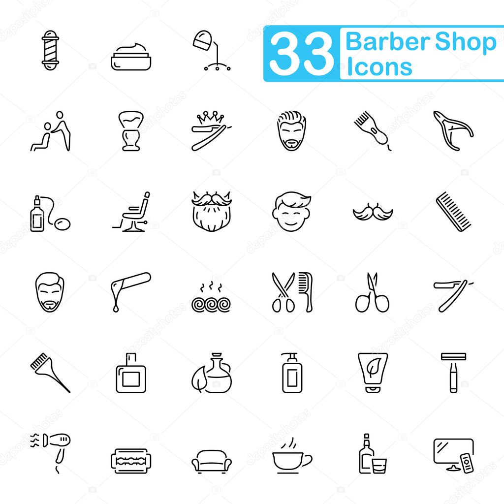 Barbershop outline icons. Thin line icons.