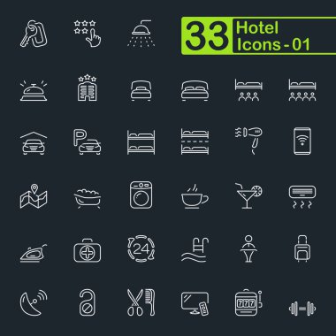 Otel ve otel hizmetleri anahat simgeleri