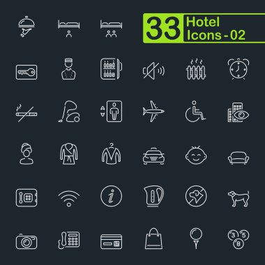 Otel hizmetleri, seyahat ve tatil simgeleri anahat