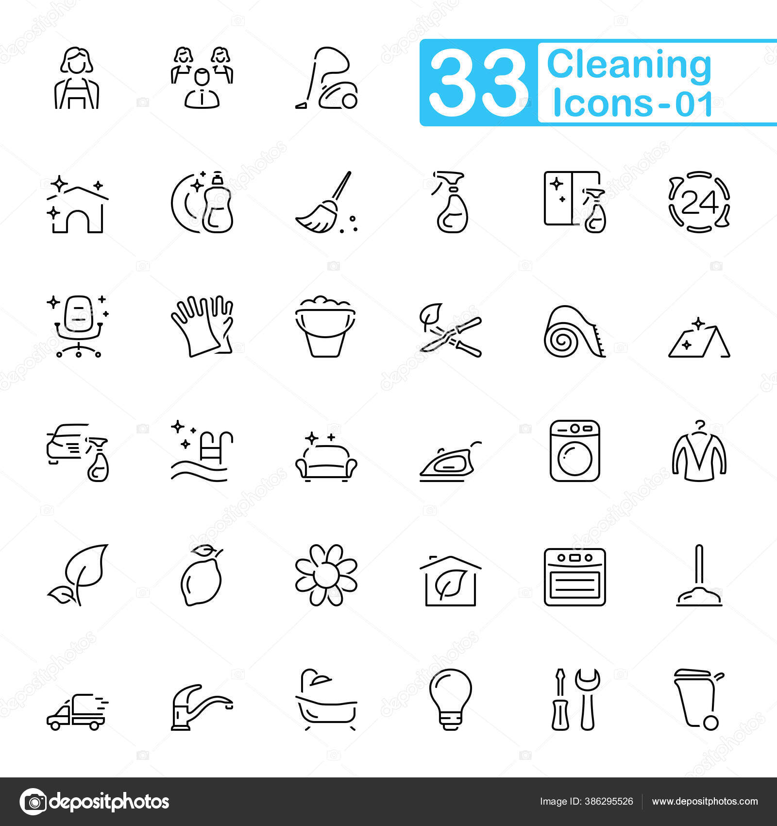 Cleaning Outline Icons Set Cleaning Outline Icons Vector Illustrations