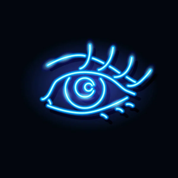 Neon-Ikone des weiblichen Auges mit langen Wimpern. Schönheits- oder Makeup-Konzept. — Stockvektor