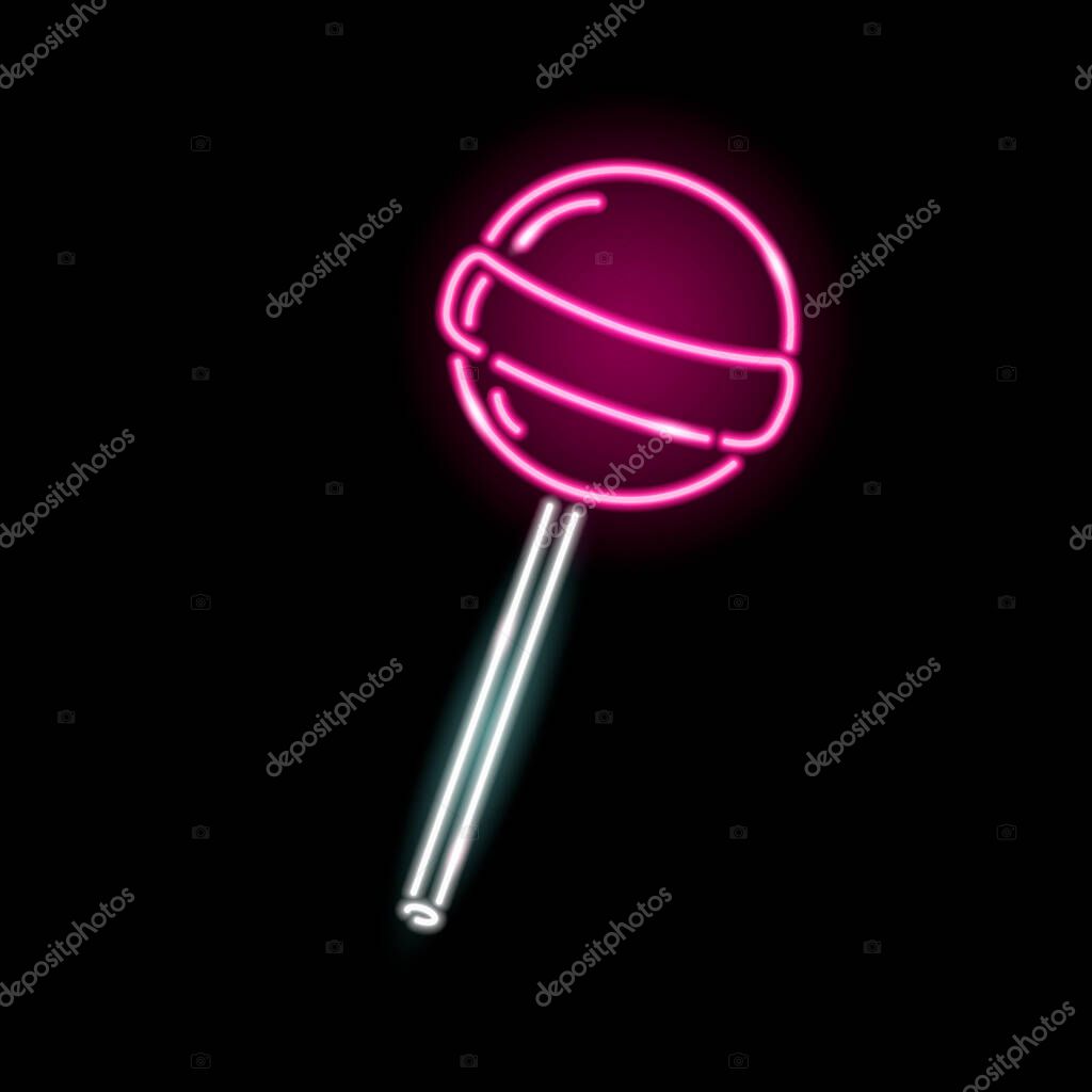 Neon lollipop icon isolated on black background. Sweets, candy, girly concept for logo, banner. Vector 10 EPS illustration.