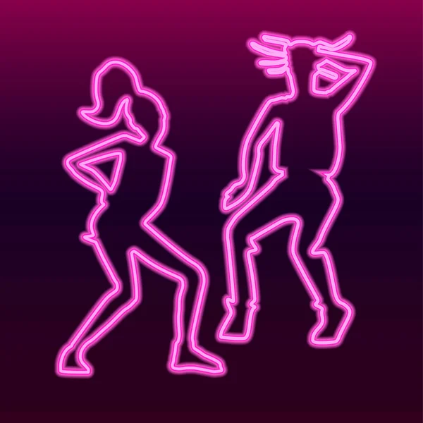ダンスの女の子と男 ネオン照明スタイルのベクトルイラスト — ストックベクタ