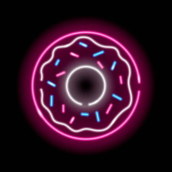 Neon Donut Icoon Geïsoleerd Zwarte Achtergrond Sweets Cafe Girly Concept — Stockvector