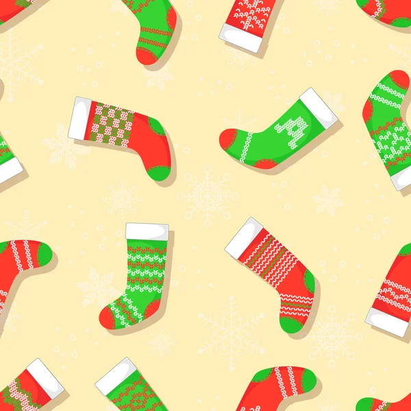 Noel Çoraplarıyla Kusursuz Bir Desen Vektör Arkaplanı — Stok Vektör