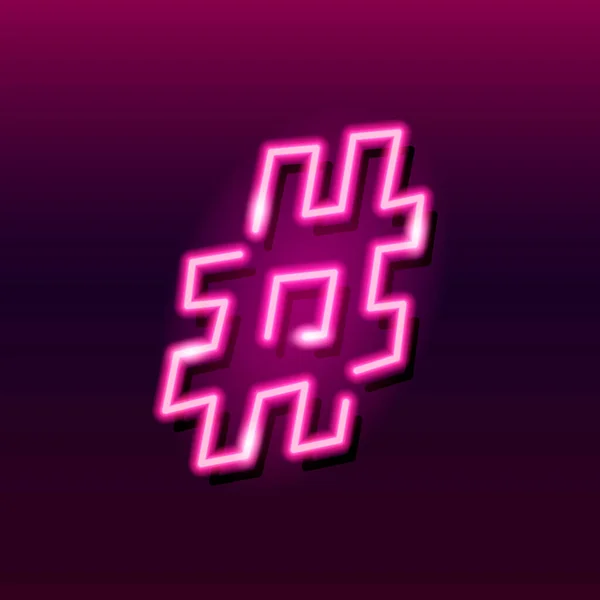 Neon Icoon Van Hashtag Teken Muzikaal Scherp Gradiënt Achtergrond Sociale — Stockvector