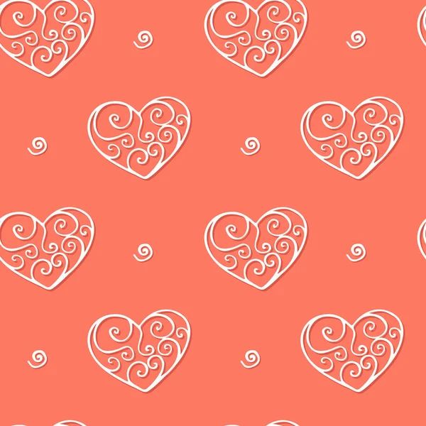 Kusursuz Desenli Çizimi Mercan Arka Planına Kalp Çizimi Sevgililer Günü — Stok Vektör