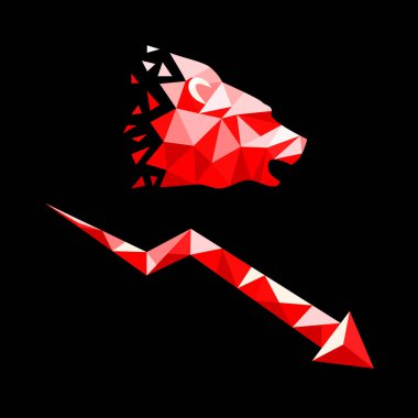 Ayı kafası silueti ve düşük polimerli grafikler. Bearish pazar eğilimi konsepti. Vektör 10 illüstrasyon. Siyah arkaplanda izole.