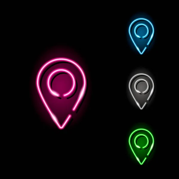 Conjunto Neón Geolocalización Pin Icono Cuatro Colores Diferentes Aislados Sobre — Vector de stock