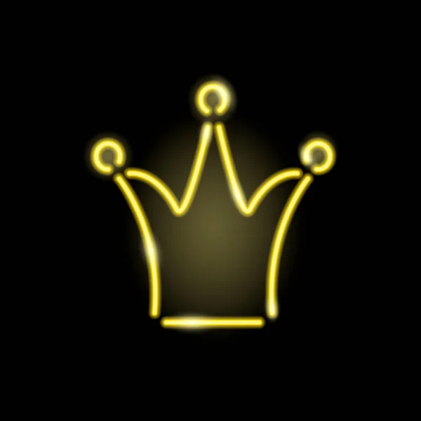 Neon zářící ikona zlaté koruny pro královnu nebo princeznu izolované na černém pozadí. Dámské nebo královské koncepce designový prvek. — Stockový vektor