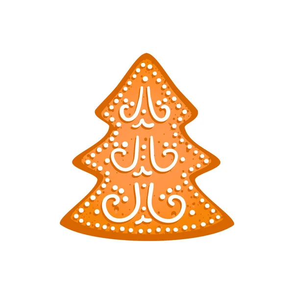 Perník Vánoční Strom Izolované Bílém Pozadí Tradiční Domácí Ikona Cookie — Stockový vektor