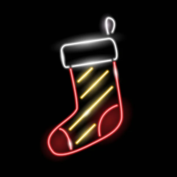 Neon Ikone Von Weihnachtsstrumpf Oder Socke Isoliert Auf Schwarzem Hintergrund — Stockvektor
