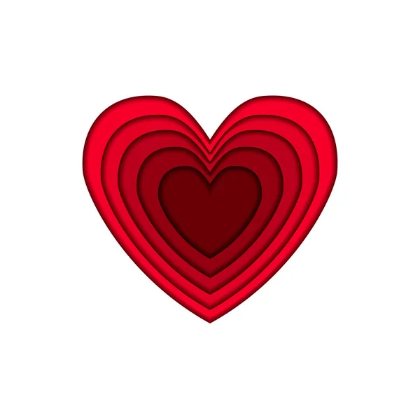 Forma de corazón rojo en estilo de corte de papel. Concepto de San Valentín. Ilustración vectorial aislada sobre fondo blanco. — Archivo Imágenes Vectoriales